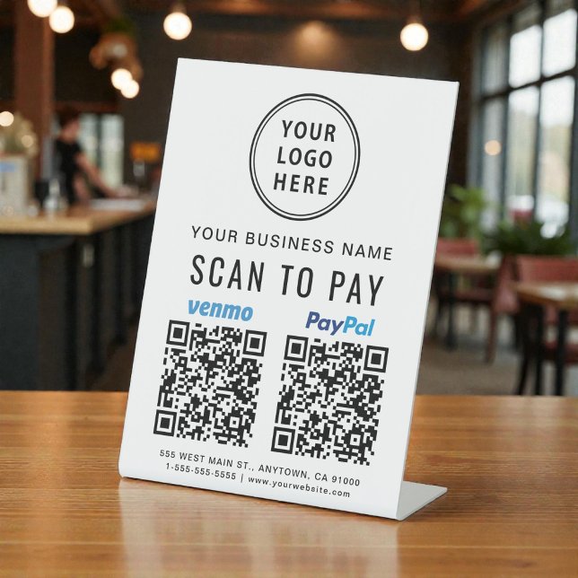 Signe De Table Paypal Venmo Code QR Logo Scan to Pay (Scan to Pay Paypal Venmo QR Codes Logo Pedestal Sign)