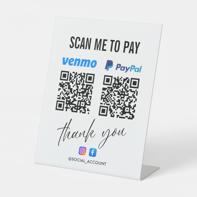 SIGNE DE TABLE PAYPAL VENMO QR CODE ANALYSE POUR PAYER LE MERCI (Recto)