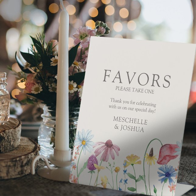 Signe De Table Pays fleur sauvage Fleurs mariage Faveurs (Wedding Sign for Favors Table with editable thank you message and pretty wildflower border)