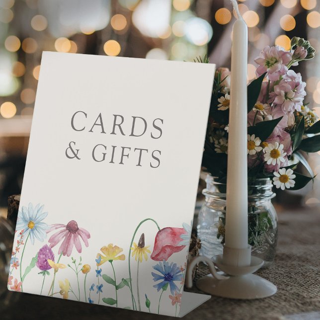 Signe De Table Pays fleur sauvage Floral Cartes de Mariage & Cade (Wildflower Wedding Cards & Gifts Sign with pretty border of wild flowers)