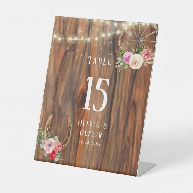 Signe De Table Pays Jardin Wood Wheel Horseshoe Numéro de tableau (Recto)