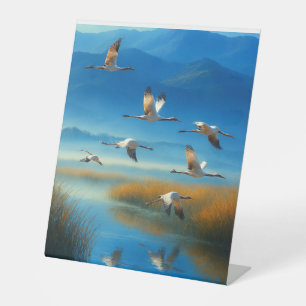 Signe De Table Paysage serein de lac naturel avec grue en vol