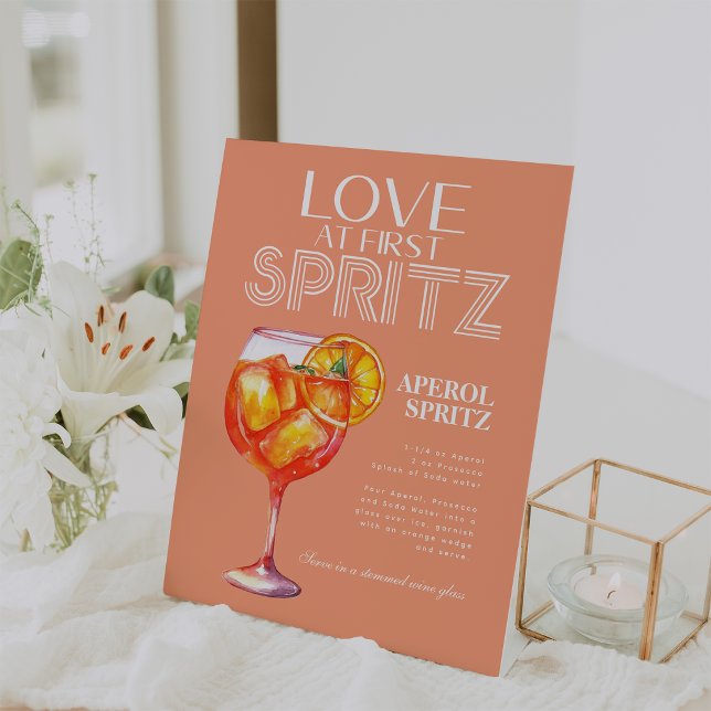 Signe De Table Peach Orange Aperol Spritz Fête de Mariage (Peach Orange Aperol Spritz Bridal Shower Pedestal Sign)