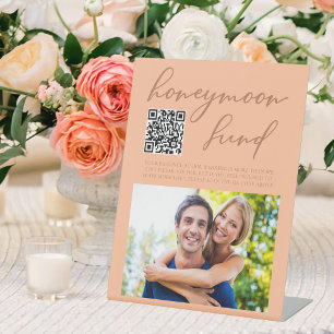 Signe De Table Peach Typography Mariage Photo Honeymoon Fund