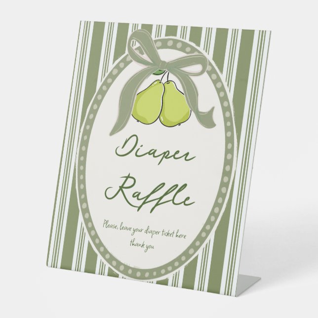 Signe De Table Pear sage green retro baby shower diapper raffle (Recto)