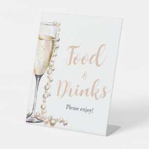 Signe De Table Pearles d'or et Prosecco Champagne Nourriture et b