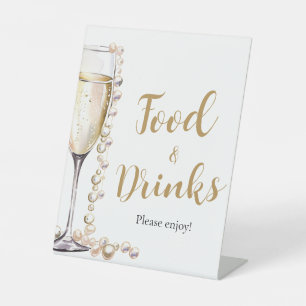 Signe De Table Pearles d'or et Prosecco Champagne Nourriture et b