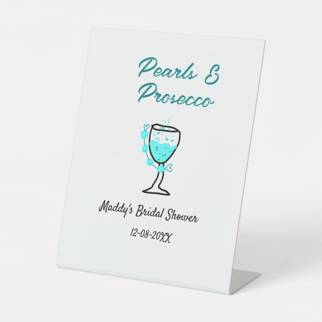 Signe De Table Pearls and prosecco bridal shower blue black name  (Recto)