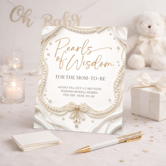 Signe De Table Pearls of Wisdom for Mom-to-be Baby Shower Sign (Pearls of Wisdom for Mom-to-be Baby Shower Sign)