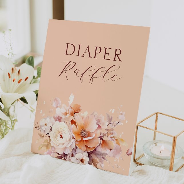 Signe De Table Pêcher Baby shower de chute Floral Déchets Raffin (Créateur téléchargé)