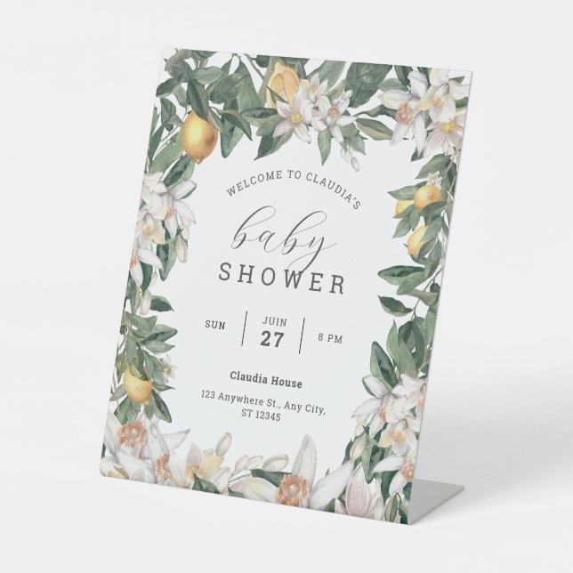 Signe De Table Pedes d'aquarelle de Baby shower de citron tropica (Recto)