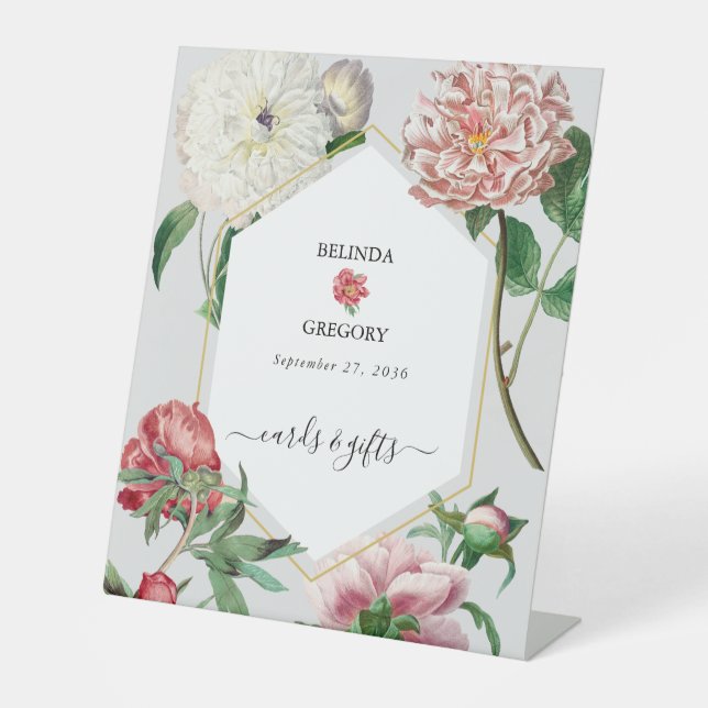 Signe De Table Peonies Blanches Rose Fleurs Cartes de Mariage Cad (Recto)