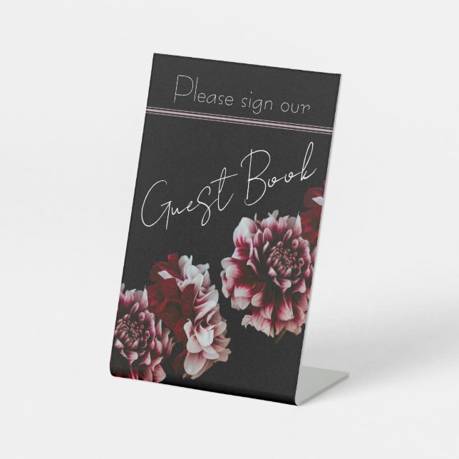 Signe De Table Peonies noires et roses Mariage Foil Guestbook (Recto)