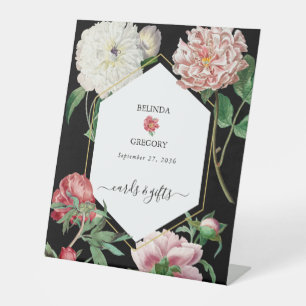Signe De Table Peonies roses Fleurs Mariage Cartes noires Cadeaux