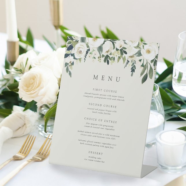 Signe De Table Peony blanc | Menu Cadre Floral Aquarelle (Créateur téléchargé)