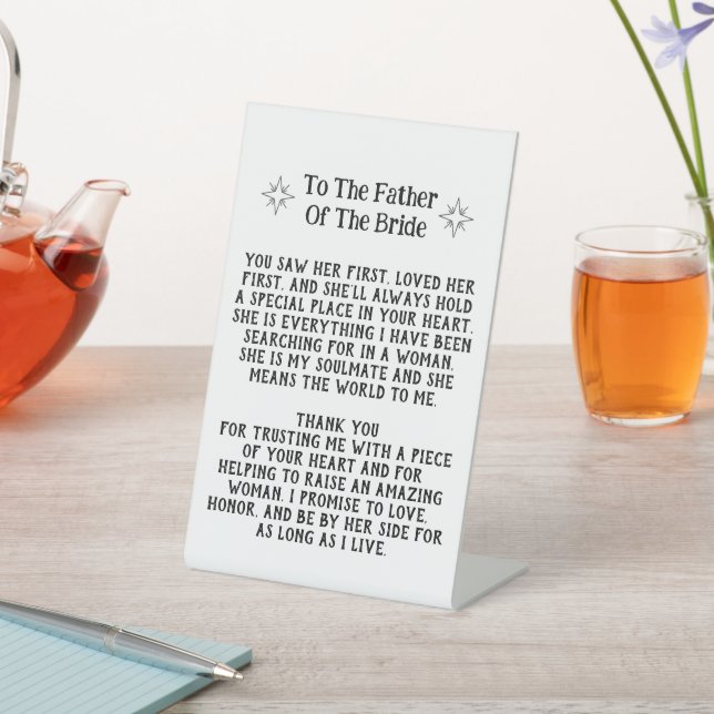 Signe De Table Père De La Peste De Mariée Mariage Keepsaké Cadeau (In SItu)