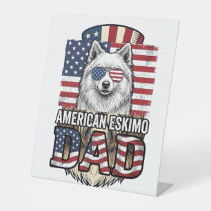 Signe De Table Père Esquimau Américain Patriotique Chien Vintage