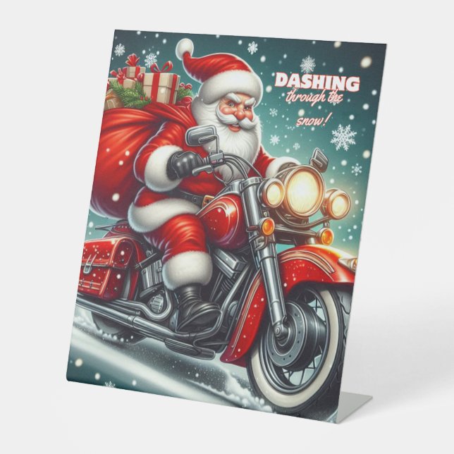 Signe De Table Père Noël en moto (Recto)