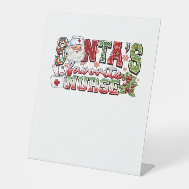 Signe De Table Père Noël Infirmière Favorite, Joyeuse Infirmière, (Recto)