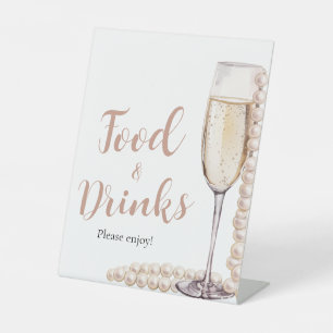 Signe De Table Perles roses et Prosecco Champagne Aliments et Boi