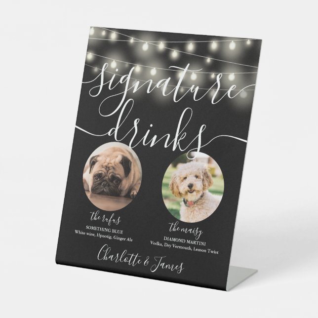 Signe De Table Pet Chien Signature Boissons Chaîne Lumières Noir  (Recto)