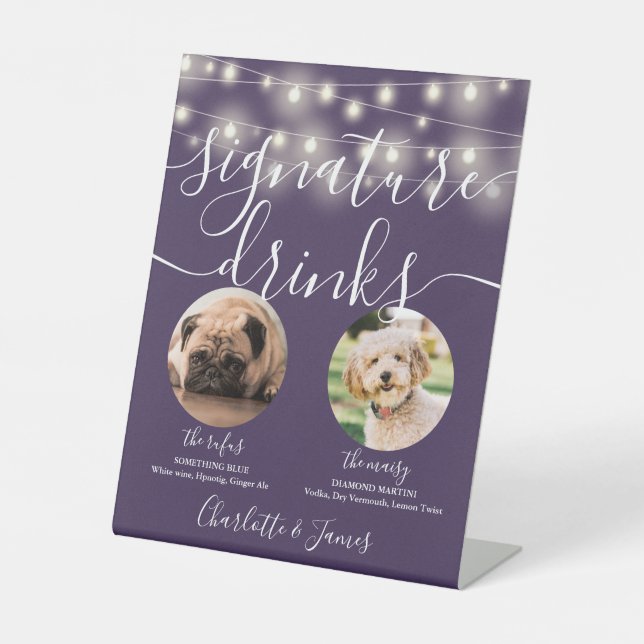 Signe De Table Pet Chien Signature Boissons Chaîne Lumières Viole (Recto)