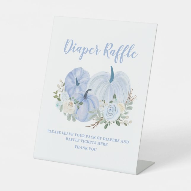 Signe De Table Petit Baby shower bleu Citrouille Déchets Raffle (Recto)
