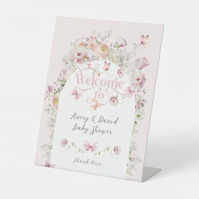 Signe De Table Petit Buterfly Blush rose Floral Baby shower fille (Recto)