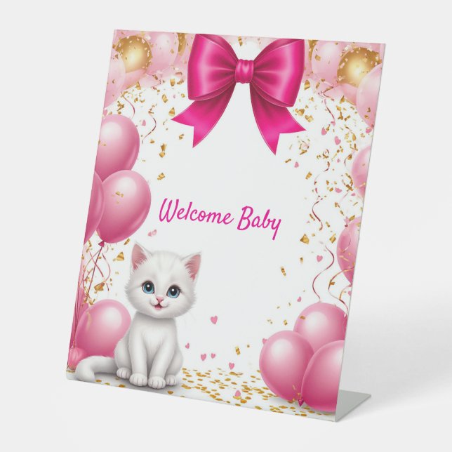 Signe De Table Petit Chat Bienvenue Bébé  🐱 (Recto)