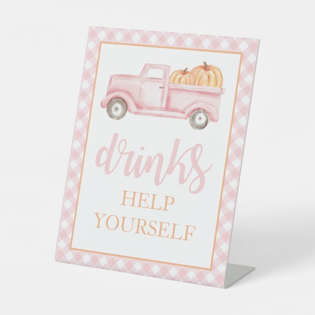 Signe De Table Petit Citrouille Pastel Pink Truck Boissons (Recto)