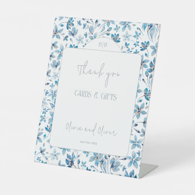 Signe De Table Petit Merci aux fleurs bleues (Recto)