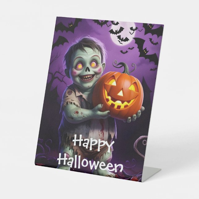 Signe De Table Petit Monstre Vert et ami Citrouille (Recto)