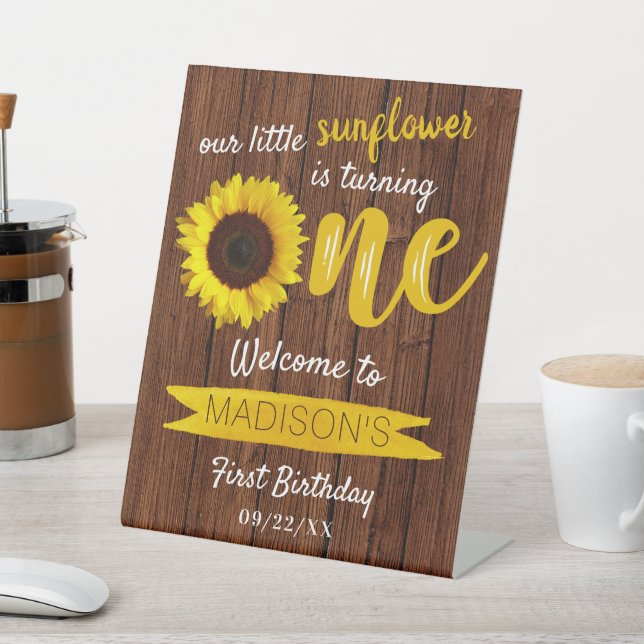 Signe De Table Petit tournesol 1er anniversaire Bienvenue (In SItu)