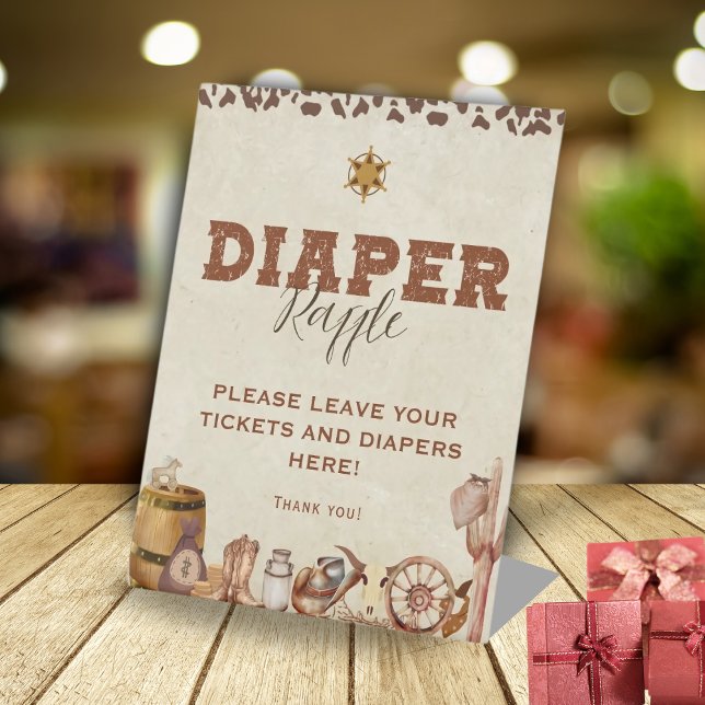 Signe De Table Petit Western Cowboy Baby shower Déchets Raffle (Créateur téléchargé)
