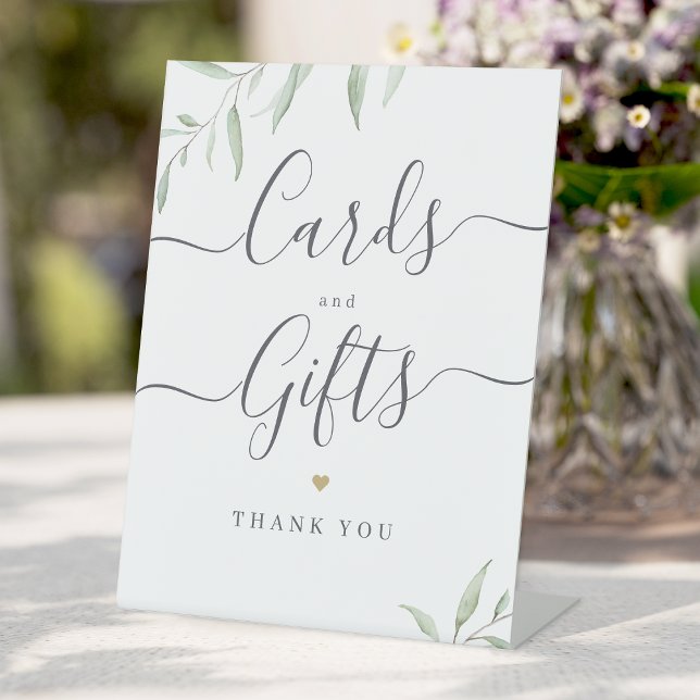 Signe De Table Petite verdure rustique Cartes De Mariage Et Cadea (Minimal greenery rustic Wedding Cards And Gifts Pedestal Sign)