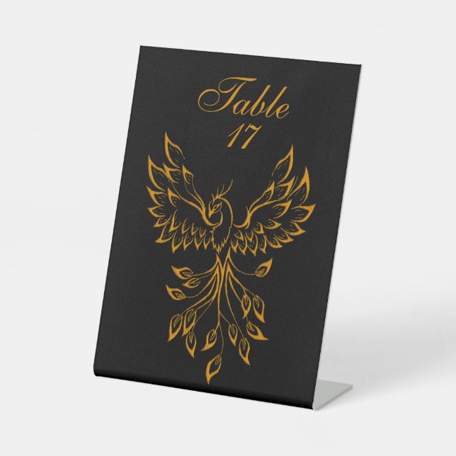 Signe De Table Phoenix de cuivre se lève sur noir (Recto)