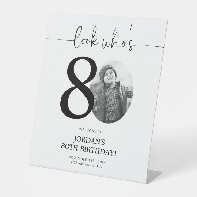Signe De Table Photo 80th Birthday Affiche de bienvenue | Regarde (Recto)