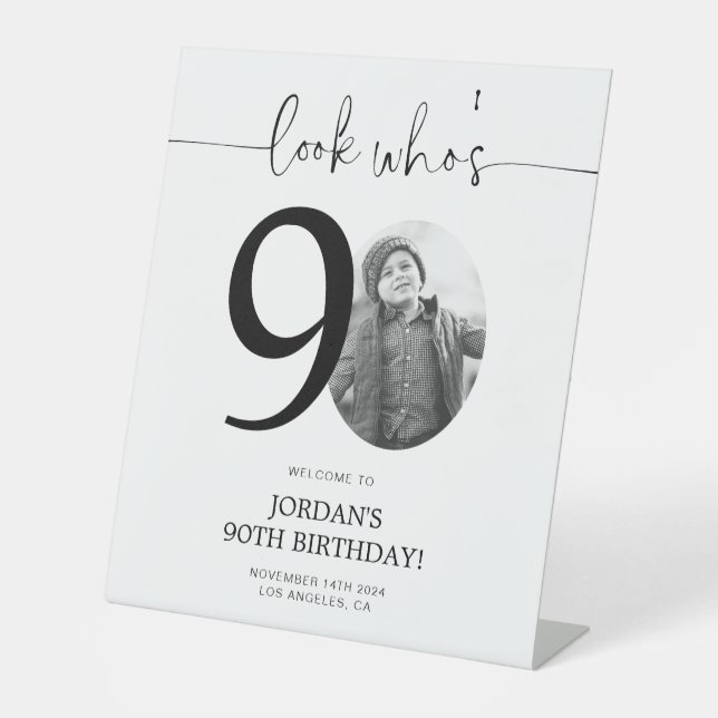 Signe De Table Photo 90e Affiche de bienvenue d'anniversaire | Re (Recto)