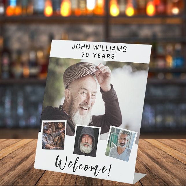 Signe De Table Photo collage blanc fête d'anniversaire bienvenue (Créateur téléchargé)