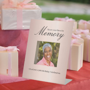 Signe De Table Photo d'anniversaire rose or partager une mémoire