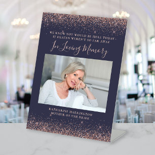 Signe De Table Photo « In Memoriam » bleu foncé et or rose pour m