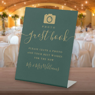 Signe De Table Photo Livre D'Invité Emerald Green Et Gold Script