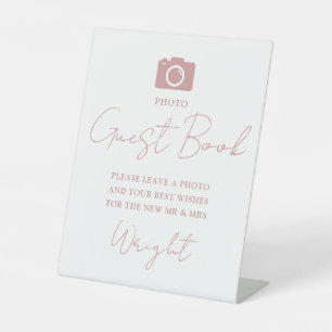Signe De Table Photo Livre d'invité Script Dusty Rose Mariage ros