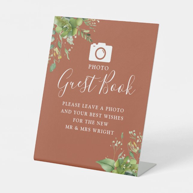 Signe De Table Photo Livre d'Invité Vert Mariage en terre cuite (Recto)
