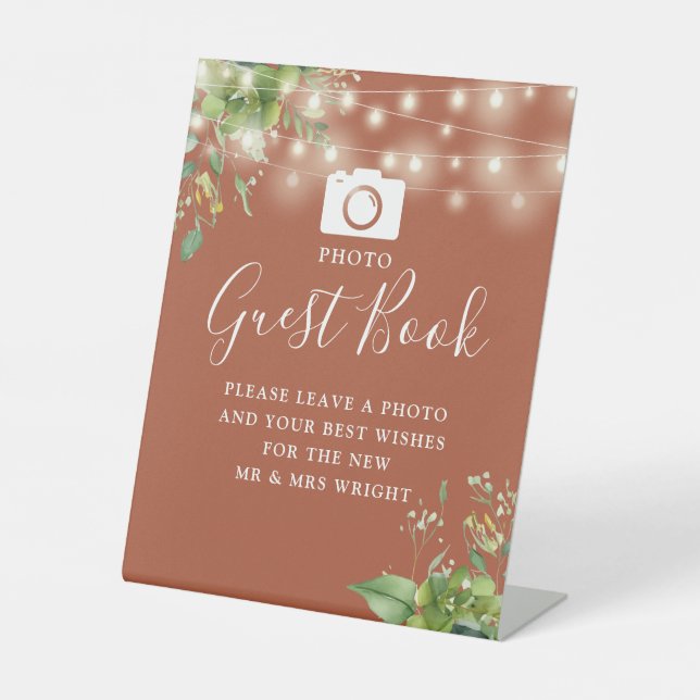Signe De Table Photo Livre d'Invité Vert Mariage en terre cuite (Recto)