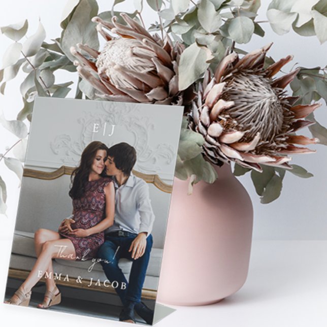 Signe De Table Photo Mariage de Monogramme Merci (Créateur téléchargé)