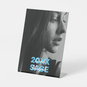 Signe De Table Photo moderne Bleu et Blanc Graduation