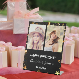 Signe De Table Photo personnalisée noir étoiles 2 personnes anniv