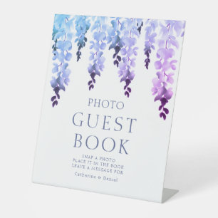 Signe De Table Photographie Livre d'invité Purple Floral Script M