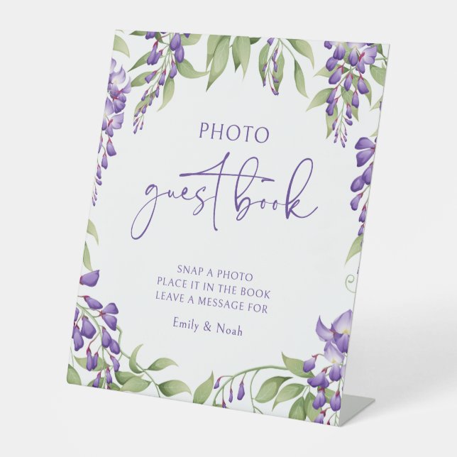 Signe De Table Photographie Livre d'invité Purple Floral Script M (Recto)